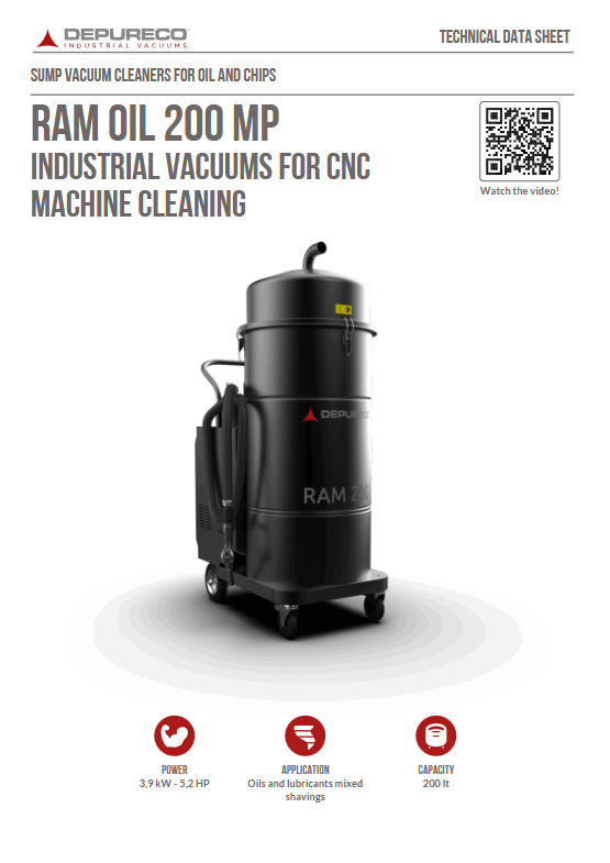 RAM OIL 200 MP Industrial Vacuums for CNC Machine Cleaning 